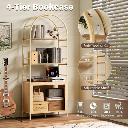 BREEZEHEAT 4-Tier Arched Bookshelf, Floor Standing Open Display Storage Shelf - Image 3