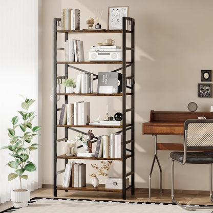 Homeiju 6 Tier Bookshelf, Industrial Bookcase - Image 7