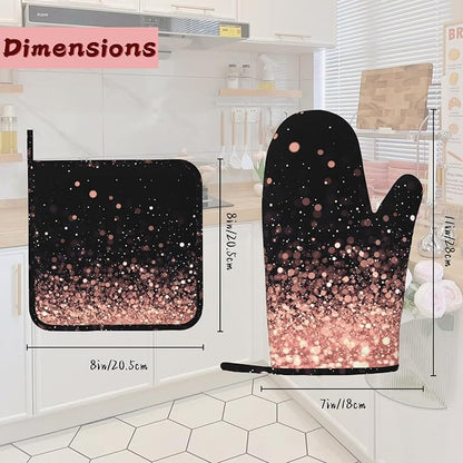 Rose Gold Glitter Silicone Oven Mitts and Pot Holders, Heat-Resistant 4 Piece - Image 2