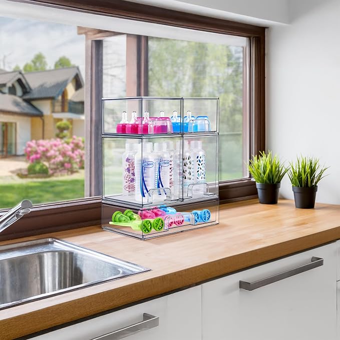 Sorbus Stackable Acrylic Storage Drawers – 4 Tall + 2 Wide – 6 Pack Clear - Image 3