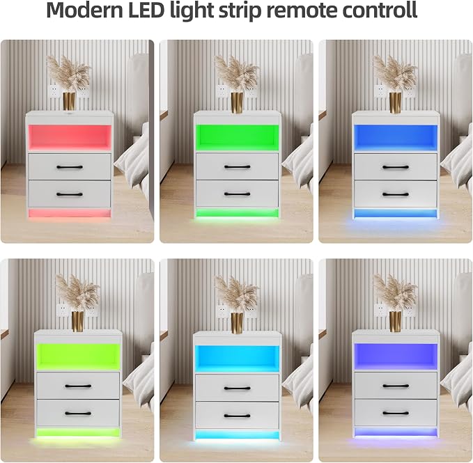 Night Stand with Charging Station and Ambient Light, LED Nightstand with USB-C - Image 7