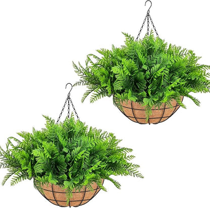 Fake Hanging Plants Fern Baskets, Artificial Ferns by PIKAMAO