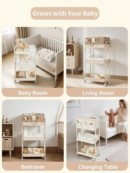 Fortella Baby Diaper Caddy, 3 Tier Rolling Storage Cart - Image 6