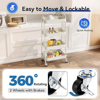 OLIXIS Metal 4 Tiers Utility Rolling Cart, Mobile Storage Shelf - Image 3