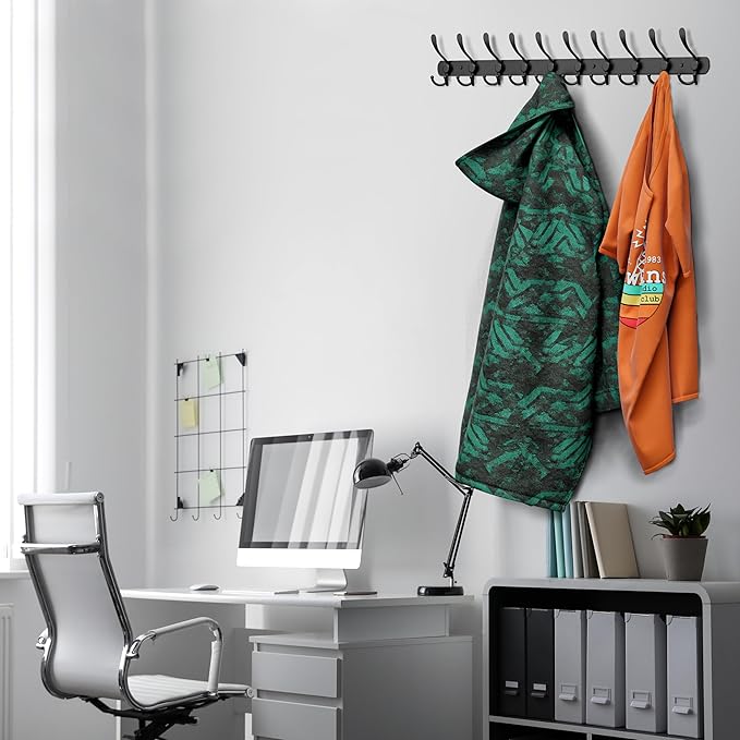 Coat Rack Wall Mount with 10 Tri Hooks, Stainless Steel 32 Inch – Black Matte - Image 4