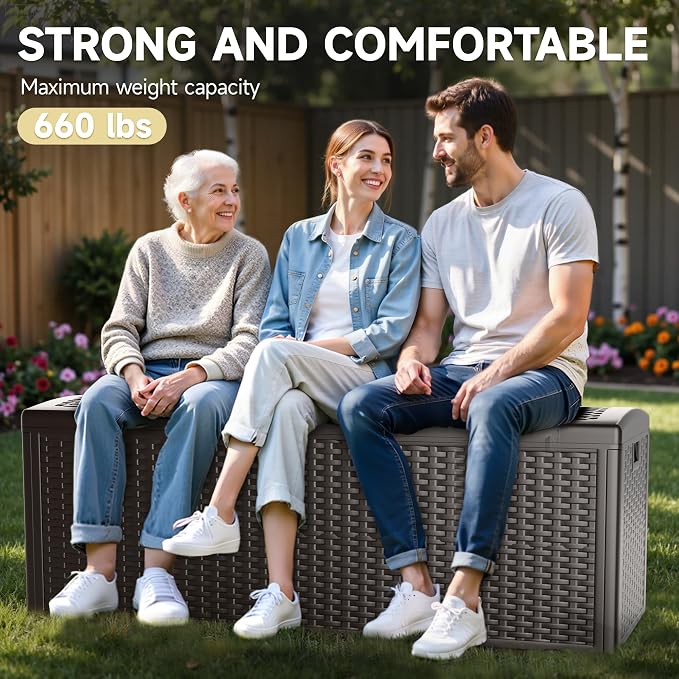 150 Gallon Deck Box, Double Layer Waterproof Resin Outdoor Indoor Storage Box - Image 6