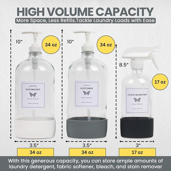 Glass Laundry Detergent Dispenser Set w/Silicone Base, 34 oz Laundry Pump - Image 3