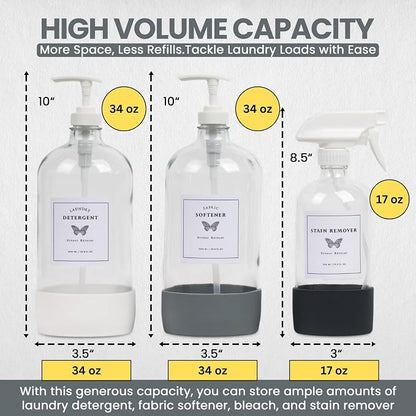 Glass Laundry Detergent Dispenser Set w/Silicone Base, 34 oz Laundry Pump - Image 3
