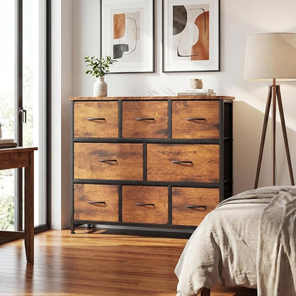 DUMOS Wide Dresser with 8 Fabric Drawers and Wood Top, Bedroom Storage Unit - Image 2