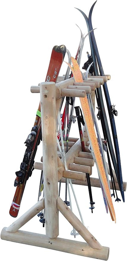17-Place Freestanding Log Ski Rack Holder, Indoor & Outdoor Snowboard Racks - Image 6