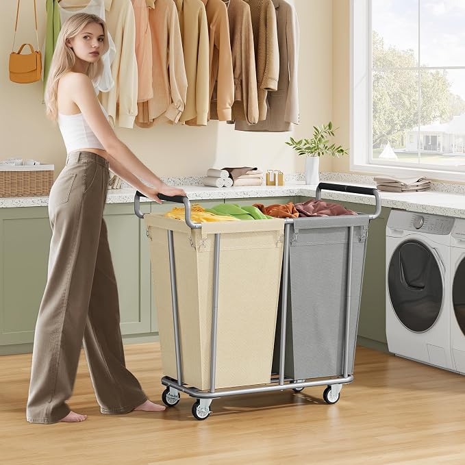 Large laundry hamper with Wheels, 2 Bag 360L Big Rolling Laundry Basket Sorter - Image 2
