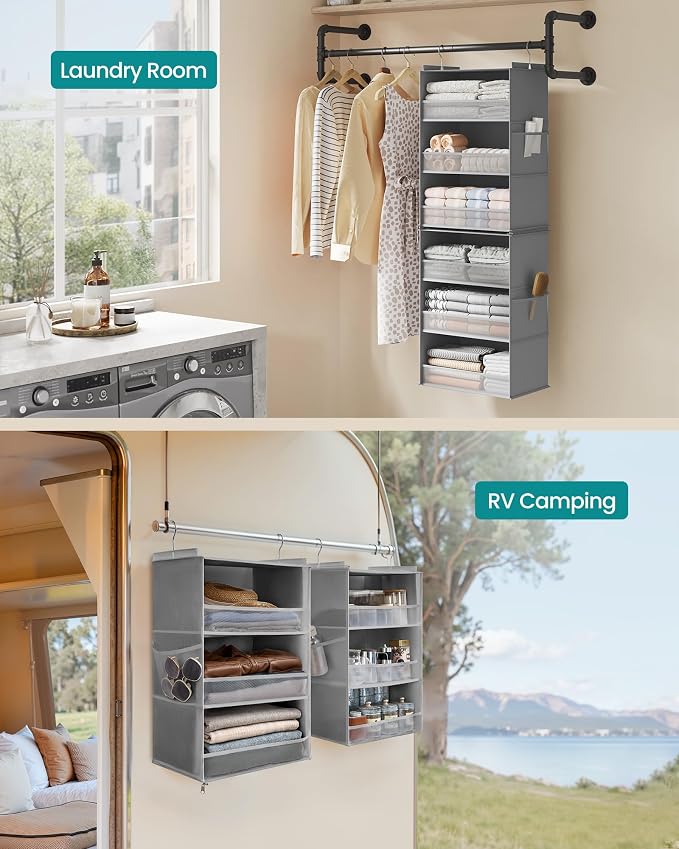 SONGMICS Set of 2 Hanging Closet Organizers, 6-Tier Fabric Storage Shelf - Image 6