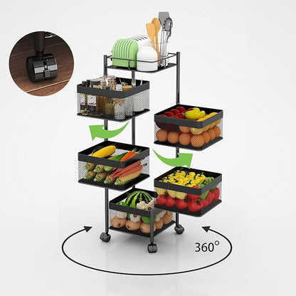 Fruit and Vegetable Basket for Kitchen No Assembly， Rotating Storage Rack - Image 6