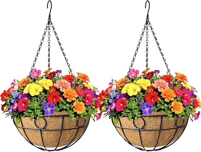2 Pack 12 inch Black Round Metal Wire Hanging Planter Basket Outdoor Hanging by KIDYBELL