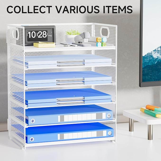 Paper Organizer for Desk with Handle, 6-Tier | Metal Mesh File Organizer - Image 7