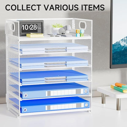 Paper Organizer for Desk with Handle, 6-Tier | Metal Mesh File Organizer - Image 7