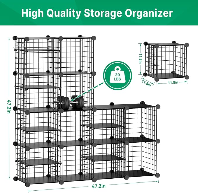 Wire Cube Storage Organizer, 12 Cubes Converted into 14 Cubes, Sturdy Metal - Image 3
