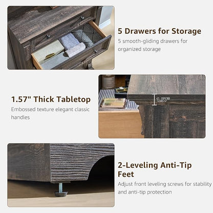 T4TREAM Farmhouse 5 Drawer Dresser - Image 5