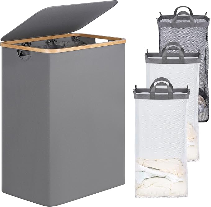 efluky Laundry Hamper with Lid, Trio Laundry Basket with 2 Removable Bags by efluky