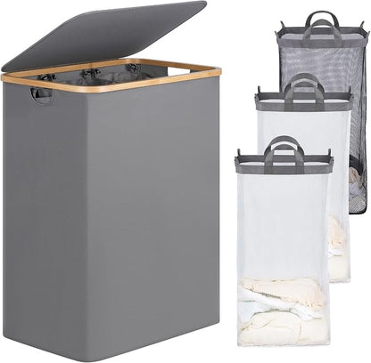 efluky Laundry Hamper with Lid, Trio Laundry Basket with 2 Removable Bags by efluky