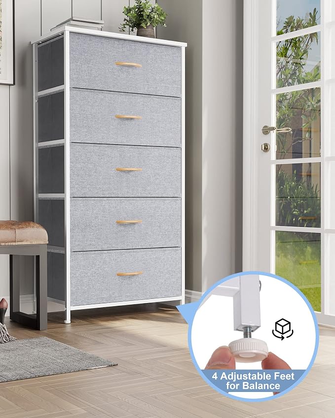 Tall Dresser, Wide Vertical Fabric Storage Organizer, 5 Drawer | Sturdy Steel - Image 6