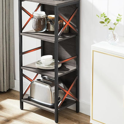 Small Bookshelf, 4 Tier Industrial Bookcase - Image 5