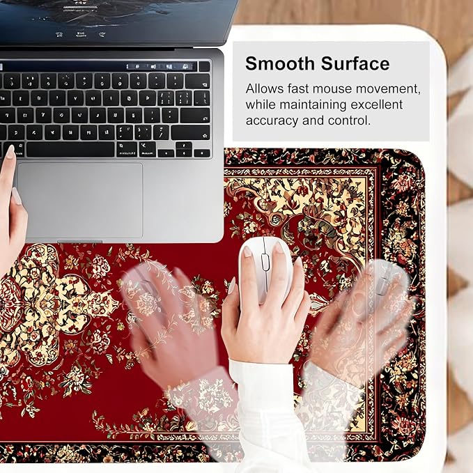 Red Vintage Persian Rug Mouse Pad – Large Extended Desk Mat 31.5 x 11.8 in– - Image 6