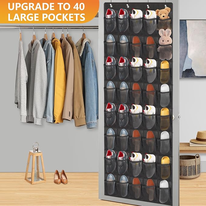 Over The Door Shoe Organizer, 40 Large Mesh Pockets Hanging Shoe Rack Organizer - Image 2