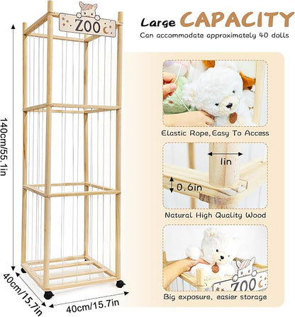 Stuffed Animal Storage Organizer, 55In Large Wooden Zoo Toy Storage Holder - Image 3