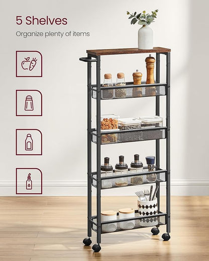 VASAGLE Slim Rolling Cart, 5-Tier Storage Cart, Narrow Carts - Image 4