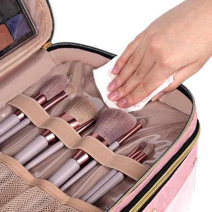 Double Layer Travel Makeup Bag for Women, Large Cosmetic Case Organizer - Image 7