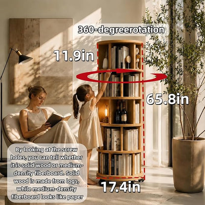 Solid Wood Rotating Round Bookshelf Towers - Image 5
