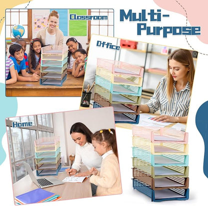 Set of 6 Boho Turn in Trays for Teachers Stackable Classroom Paper Letter Trays - Image 6
