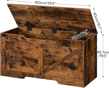 HOOBRO Storage Bench, 39.4” Retro Wooden Storage Chest - Image 7