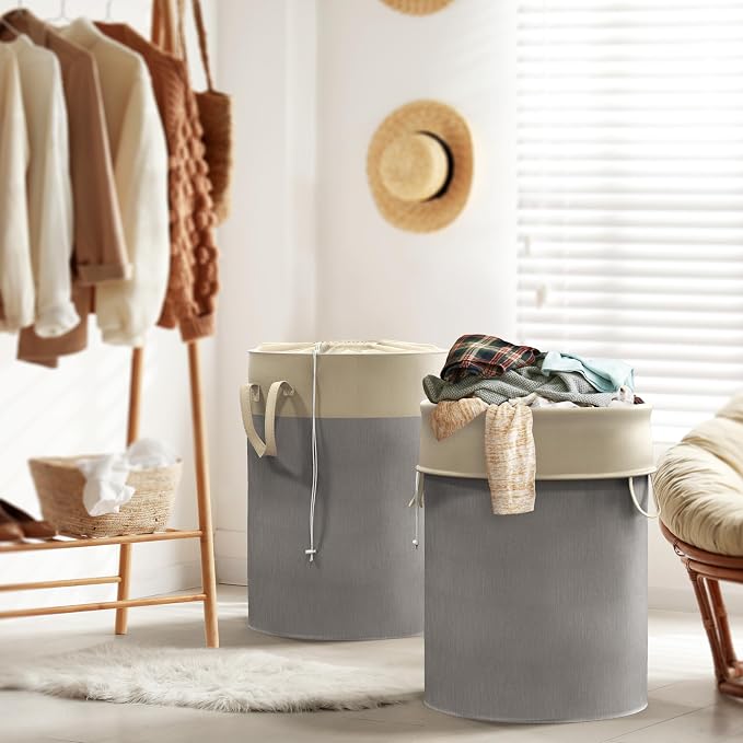 Simple Houseware 74L Collapsible Laundry Hamper, Round Cotton Basket - Image 6