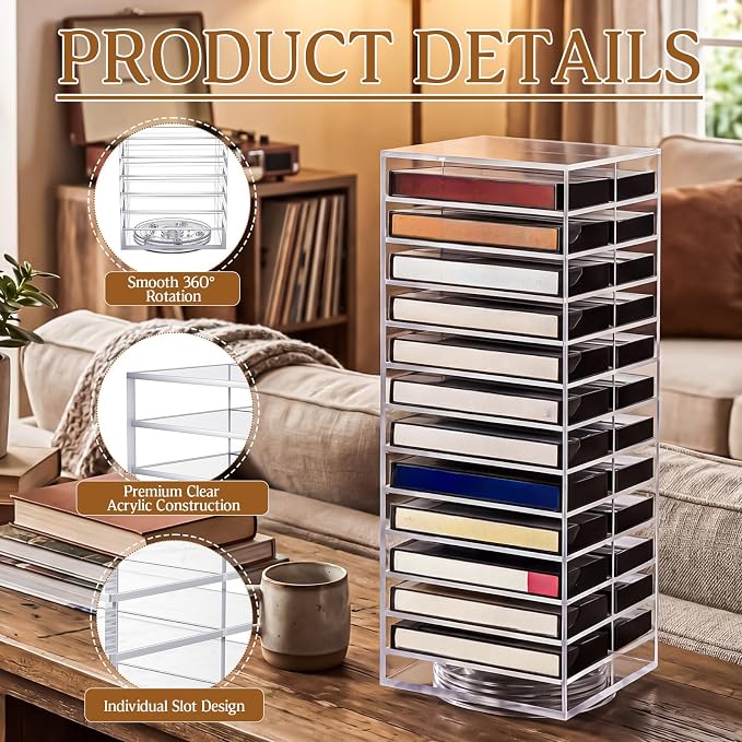 Ripeng 360° Rotating Double-Sided Cassette Tape Storage Tower, Retro Music - Image 3