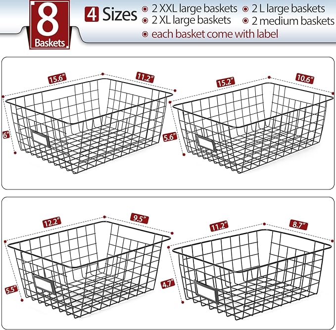 8 Set, Extra Large Wire Baskets - Image 2