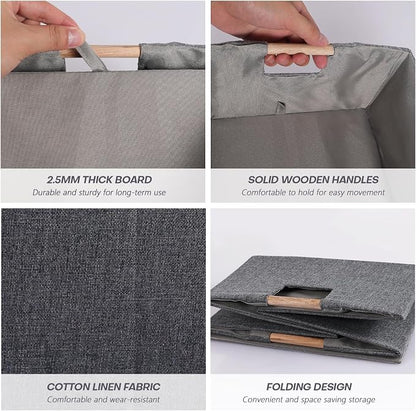 Fabric Storage Bin 3 Pack Foldable Cotton Linen Storage Basket - Image 3
