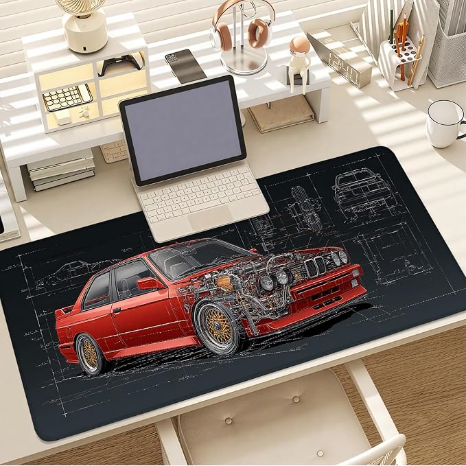 Retro Car Blueprint Mouse Pad – Large Extended Desk Mat 35.43 x 15.75 in – - Image 7