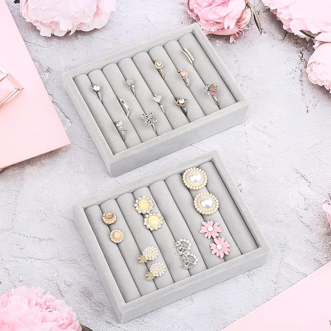 DesignSter Small Jewelry Tray, Velvet Jewelry Display Tray, Stackable Jewelry - Image 6