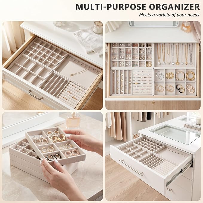 Jewelry Organizer for Drawer, Velvet Jewelry Drawer Organizer Inserts, 4-Layer - Image 6
