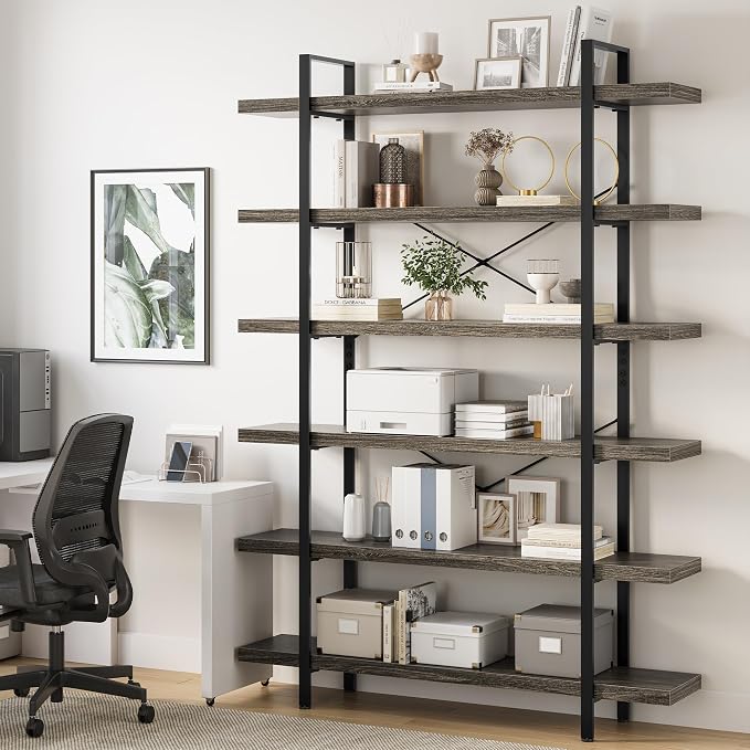 Bookshelf Set, Heavy Duty 6-Tier Industrial Bookcase, 120lbs Shelf Capacity - Image 6