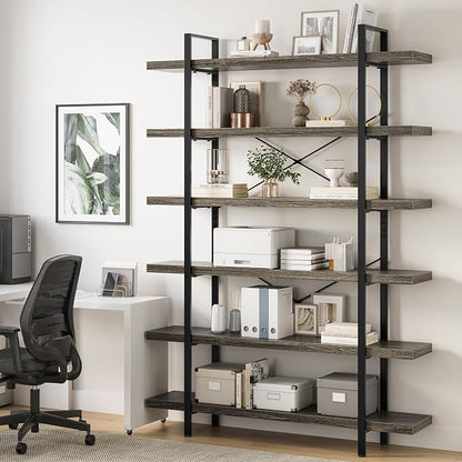 Heavy Duty 6-Tier Industrial Bookcase, 120lbs Shelf Capacity, Rustic Open - Image 6