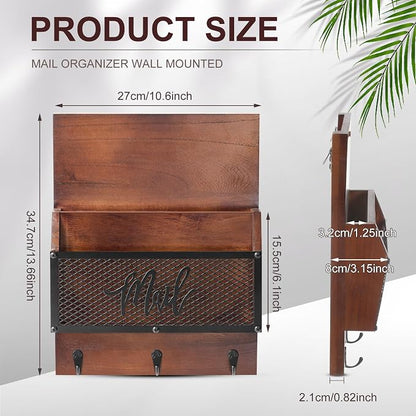 Yalikop Farmhouse Mail Organizer Wall Mounted Rustic Mail Holder Hanging Key - Image 2