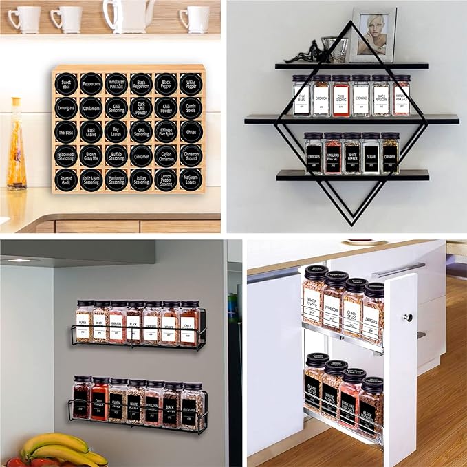 Churboro 36 Spice Jars with 547 Labels- Glass Spice Jars with Black Metal Caps - Image 7