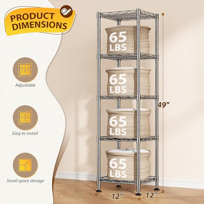 5 Wire Shelving Metal Shelves Storage Rack:Adjustable Storage Shelves Standing - Image 3