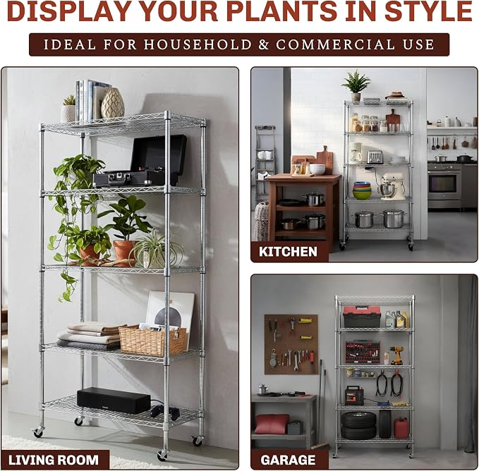 5-Tier NSF-Certified Steel Storage Shelves Rack - Image 7