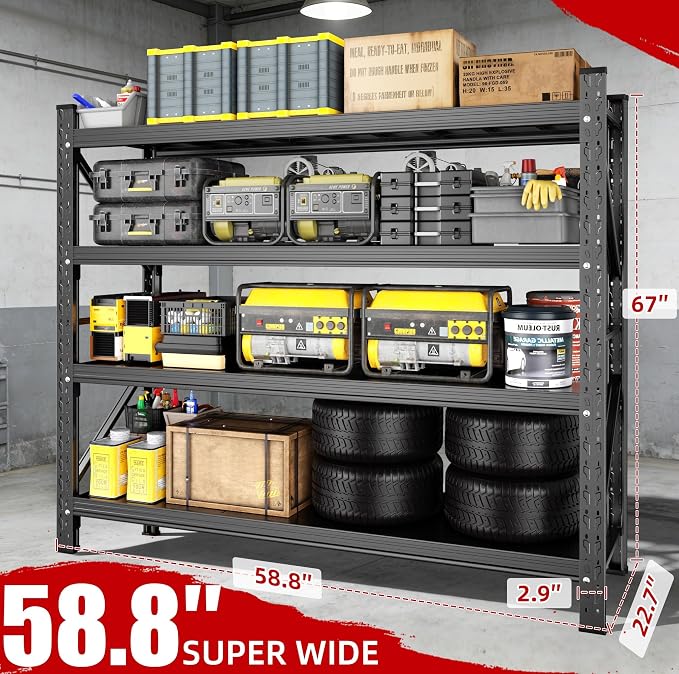 Heavy Duty Garage Shelving 59" W x 23" D x 67" H, 5000LBS Metal Shelving Unit - Image 2