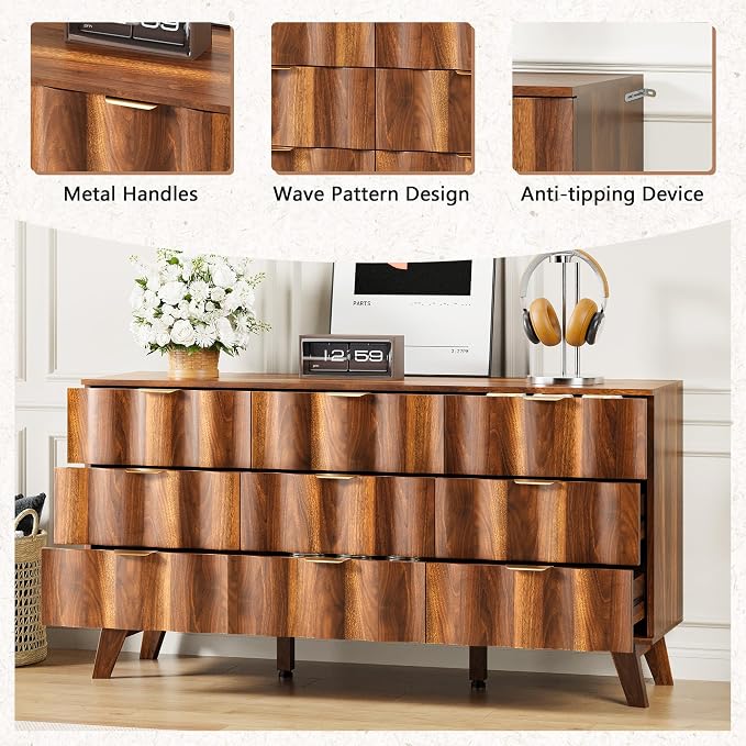 9 Drawer Dresser, Modern Fluted Storage Dresser - Image 6
