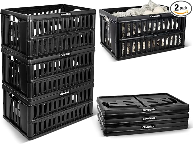CleverMade Collapsible Utility Crates, 3 Pack, Obsidian | Each crate carries 66 by CleverMade